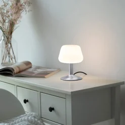 Paul Neuhaus Till bordlampe, stålfarget, glass, dimbar