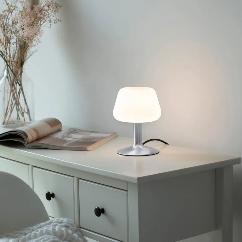 Paul Neuhaus Till bordlampe, stålfarget, glass, dimbar