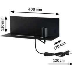 Paulmann Devara vegglampe med hylle, svart