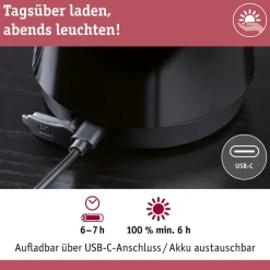 Paulmann LED-bordlampe Onzo, svart, plast, IP44