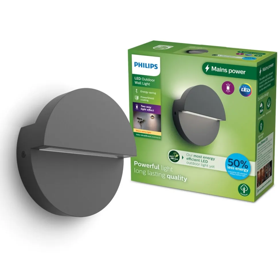 Philips utendørs LED-vegglampe Valor UE, antrasitt, aluminium, IP44