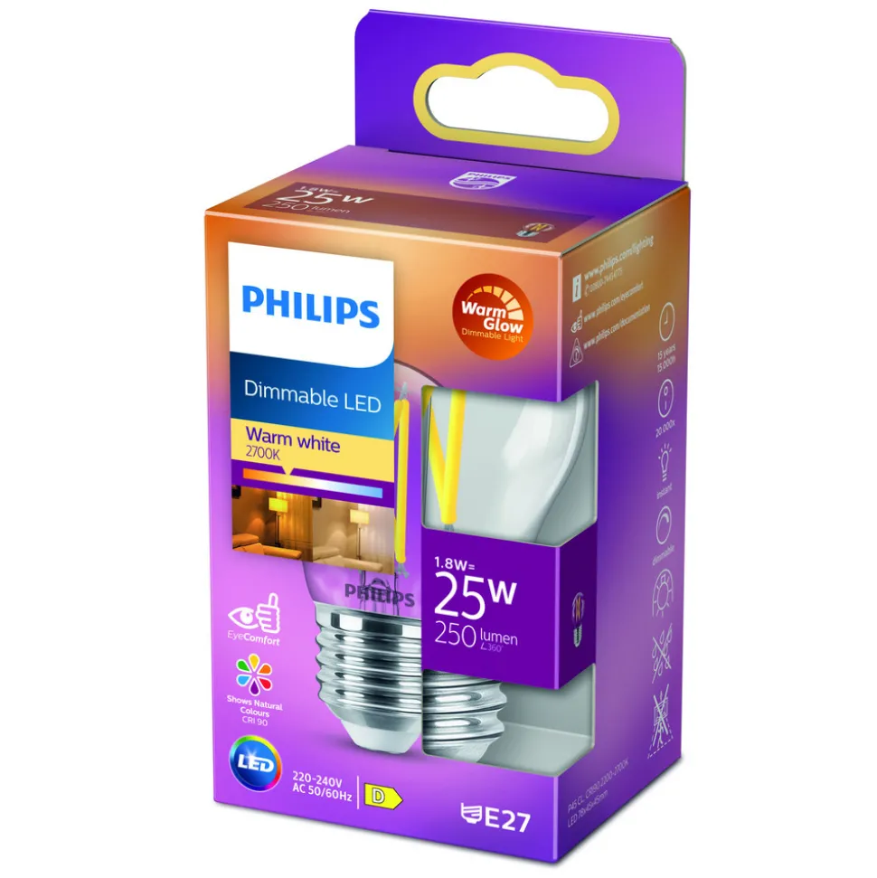 Philips WarmGlow E27 LED-pære E27 P45 2,5 W klar