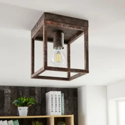 Rustikk taklampe Emin med metallramme