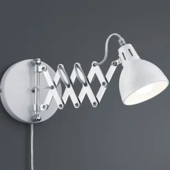 Sakse-vegglampe, hvit, metall, støpsel, trekkspill