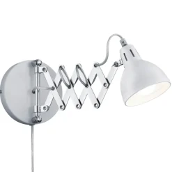 Sakse-vegglampe, hvit, metall, støpsel, trekkspill