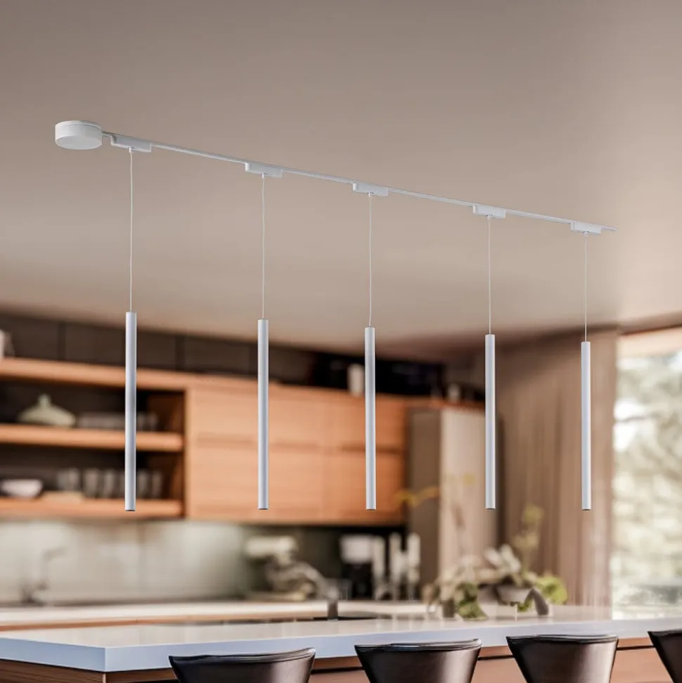 Skinne system 48V Lumaro, pendel, rørpære, 5 lyskilder, hvit, CCT