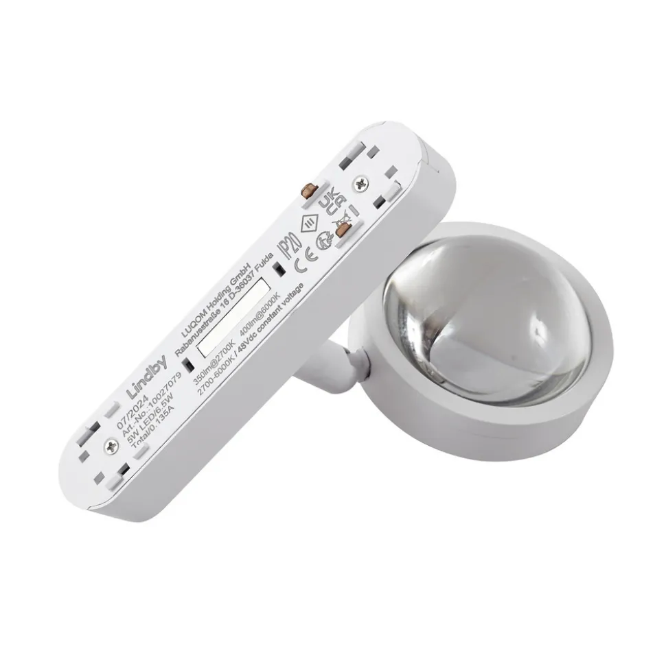 Skinnesystem 48 V Lumaro, spot, 5 lyskilder, hvit, Ø7cm, dimbar