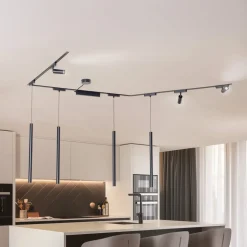 Skinnesystem Lumaro,spots,pendel,7 lyskilder,svart,48V,dimmer