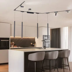 Skinnesystem Lumaro,spots,pendel,7 lyskilder,svart,48V,dimmer