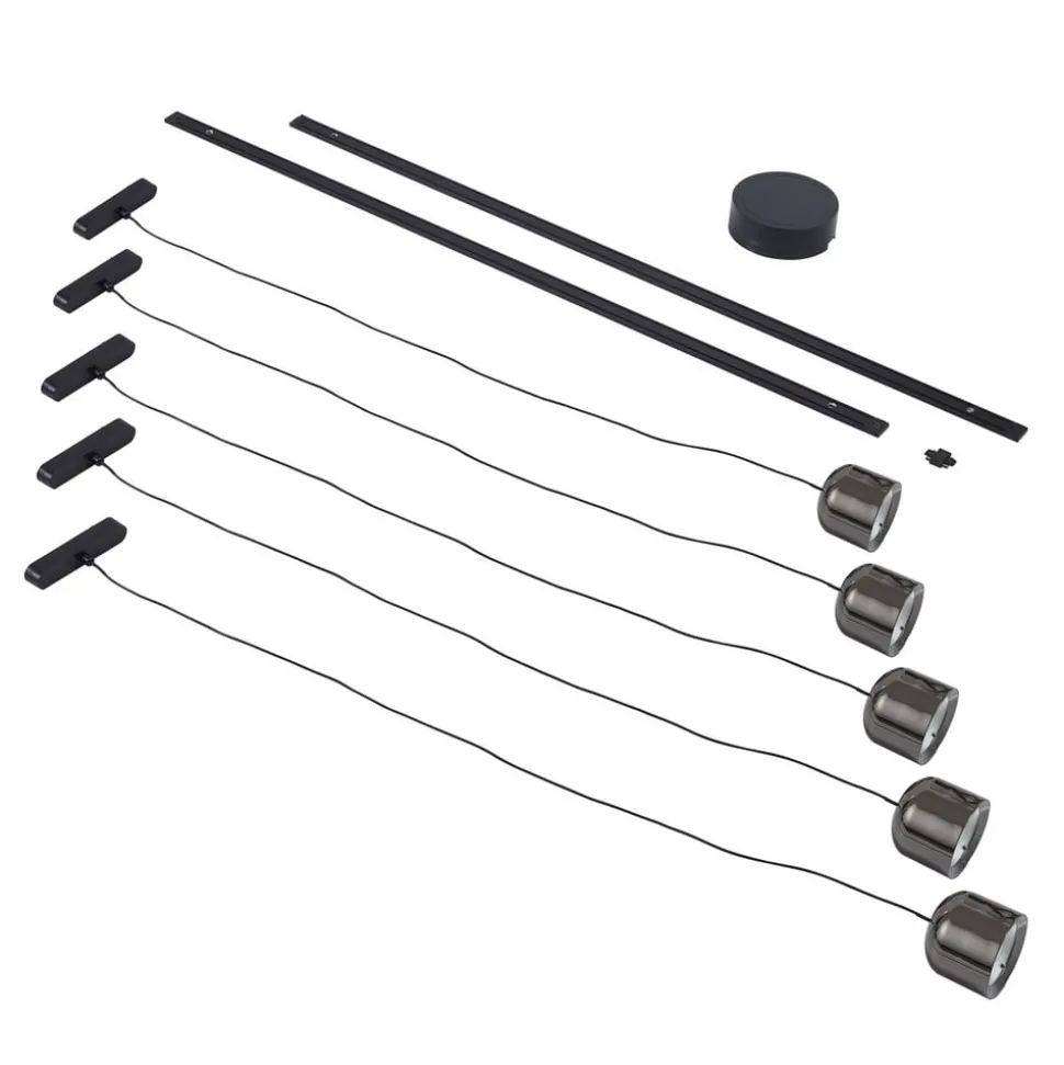 Skinnesystem 48V Lumaro, pendel, sylinder, 5 lyskilder, svart