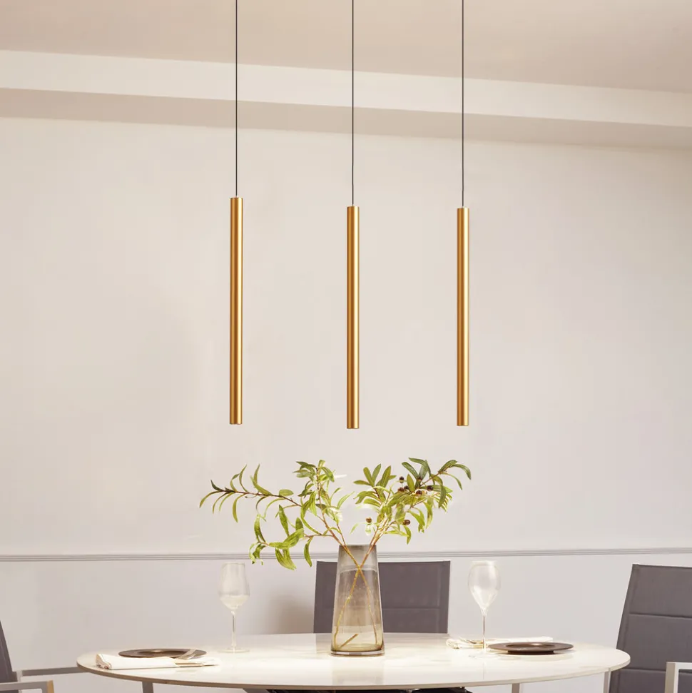 Skinnesystem 48V Lumaro, pendel, rørpære, 3 lyskilder, gull, CCT