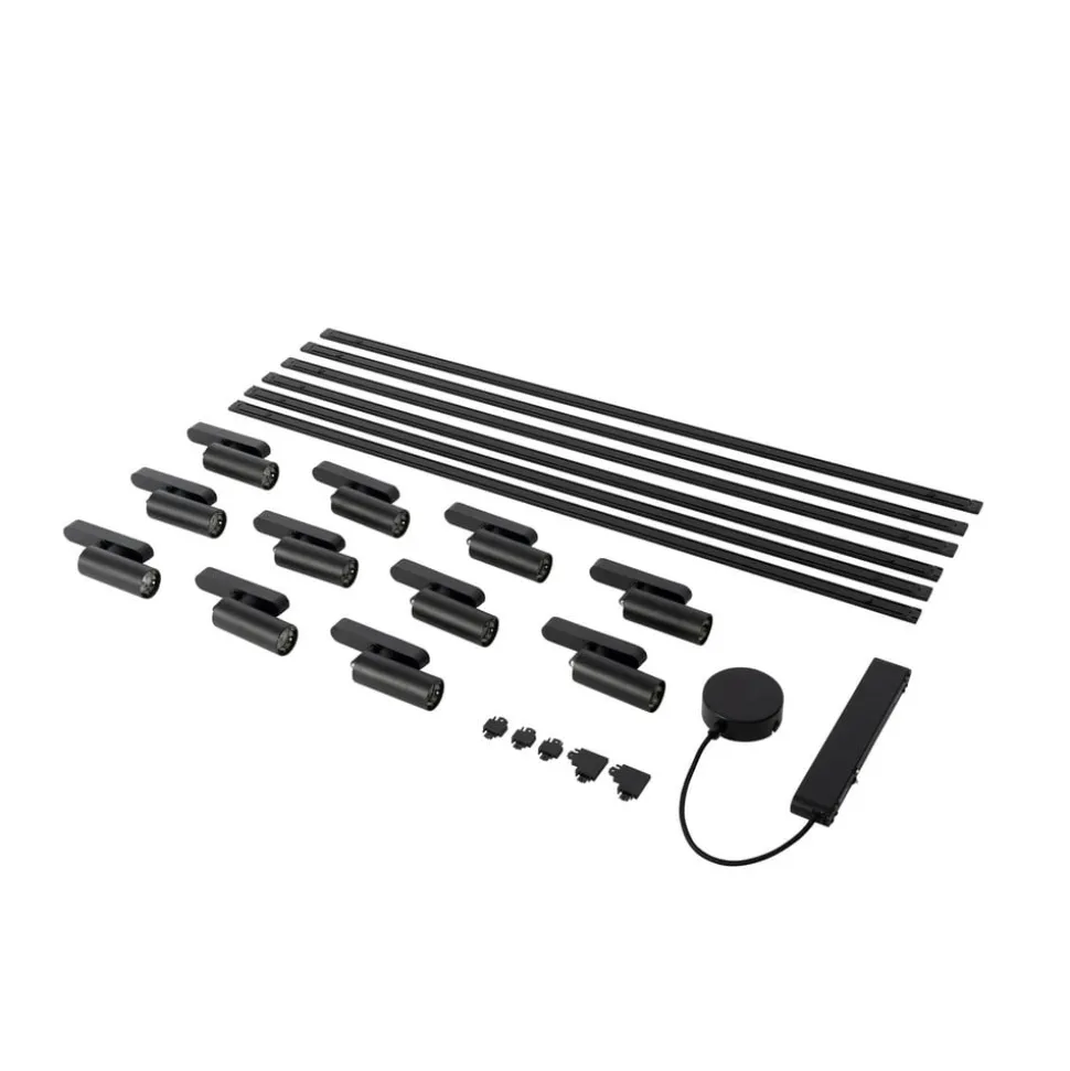 Skinnesystem 48V Lumaro, spots, 11 lyskilder, svart, Ø4cm, dimbar