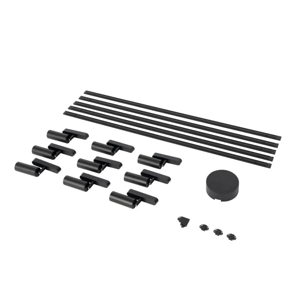 Skinnesystem 48V Lumaro, spots, 9 lyskilder, svart, 13 cm, dimbar