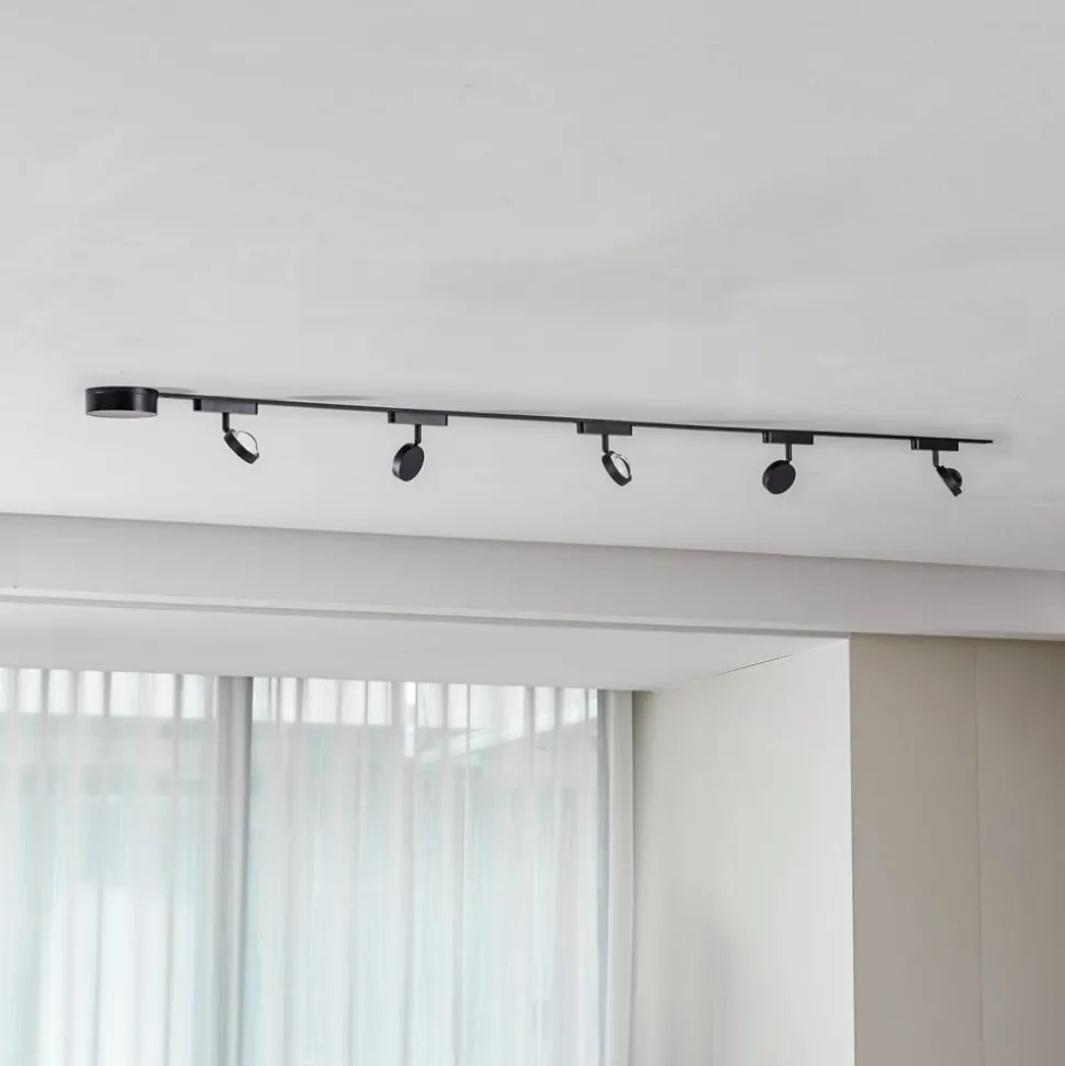 Skinnesystem 48V Lumaro, spot, 5 lyskilder, svart, Ø 7,3 cm