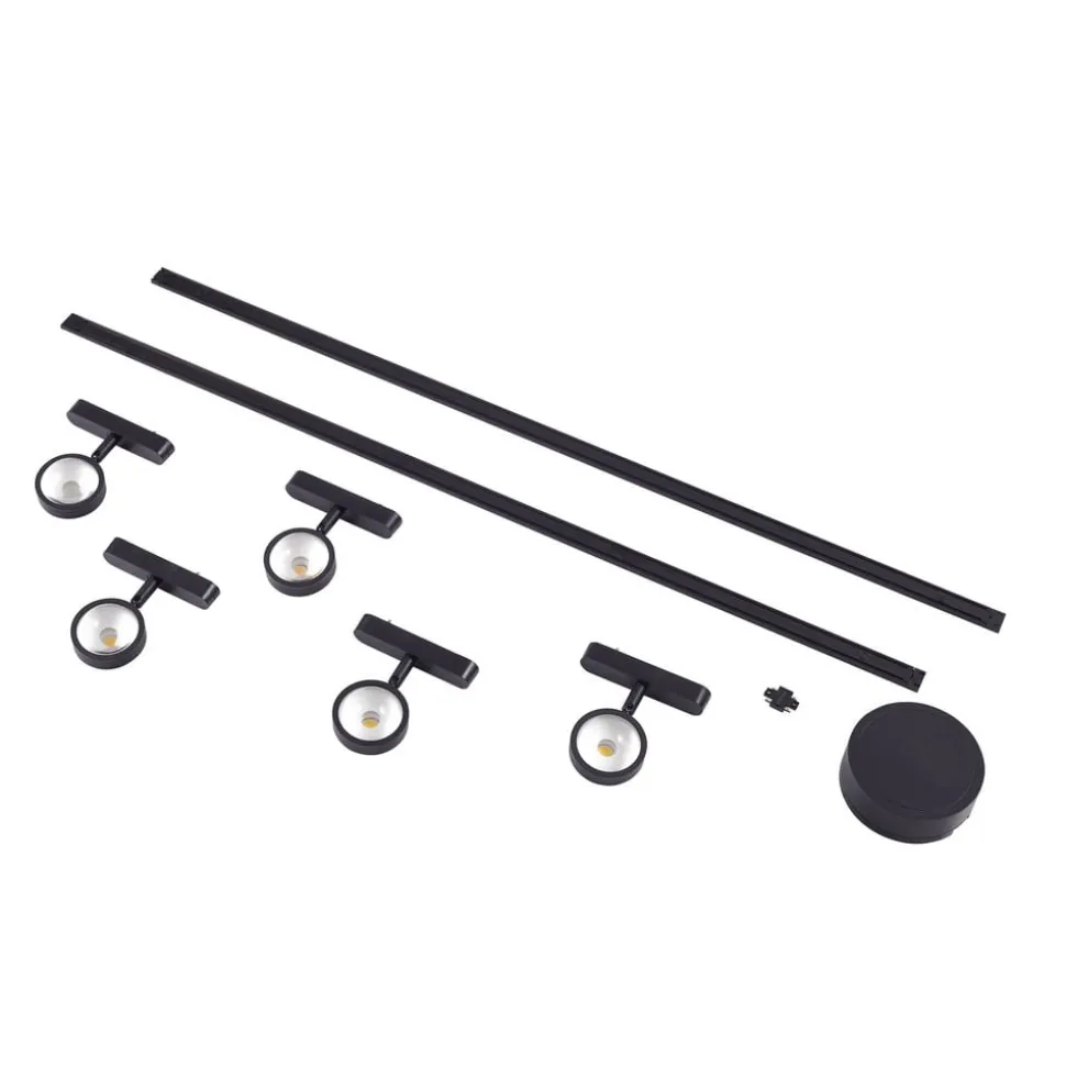 Skinnesystem 48V Lumaro, spot, 5 lyskilder, svart, Ø 7,3 cm