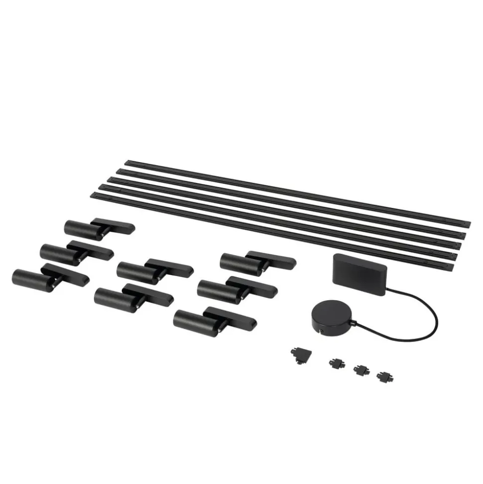 Skinnesystem 48V Lumaro, spots, 9 lyskilder, svart, 13,1 cm, dimbar