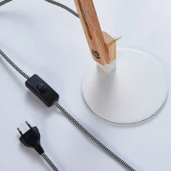 Skrivebordslampe Shivanja i tre med hvit skjerm