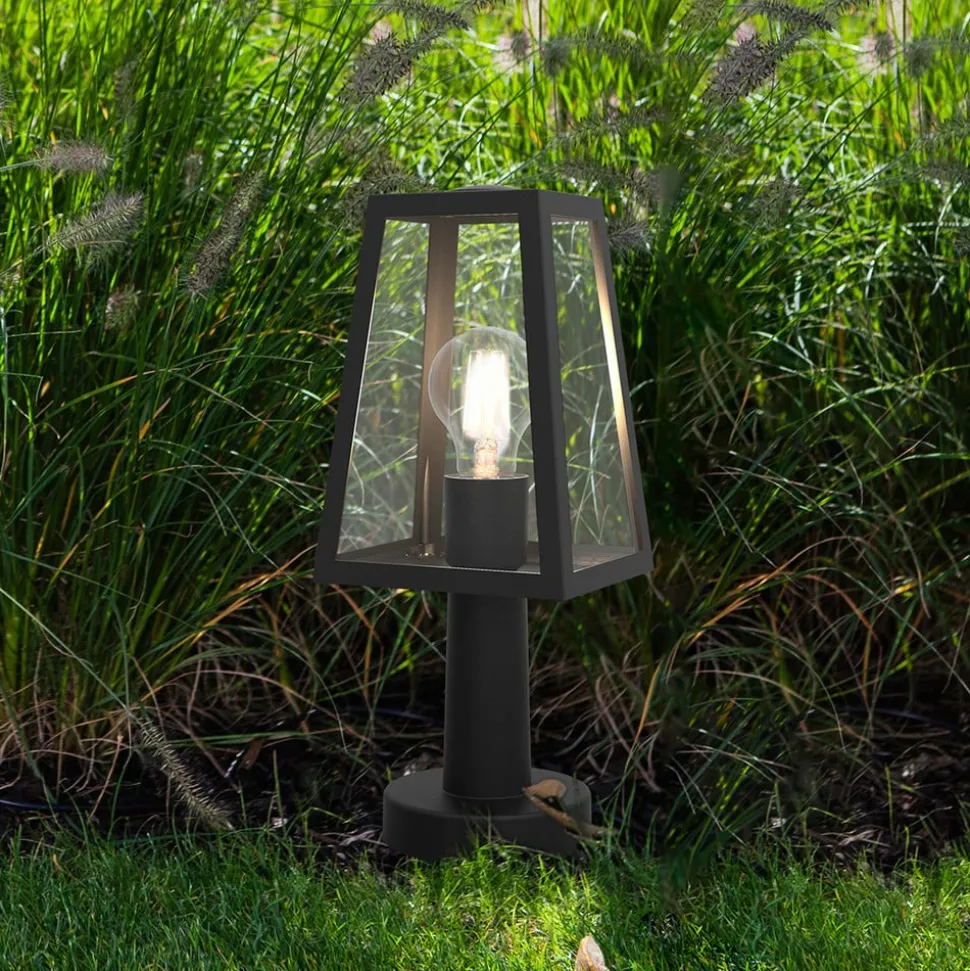 Sokkellampe Fia i matt svart med transparent glass