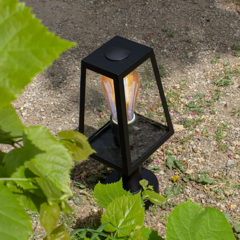 Sokkellampe Fia i matt svart med transparent glass