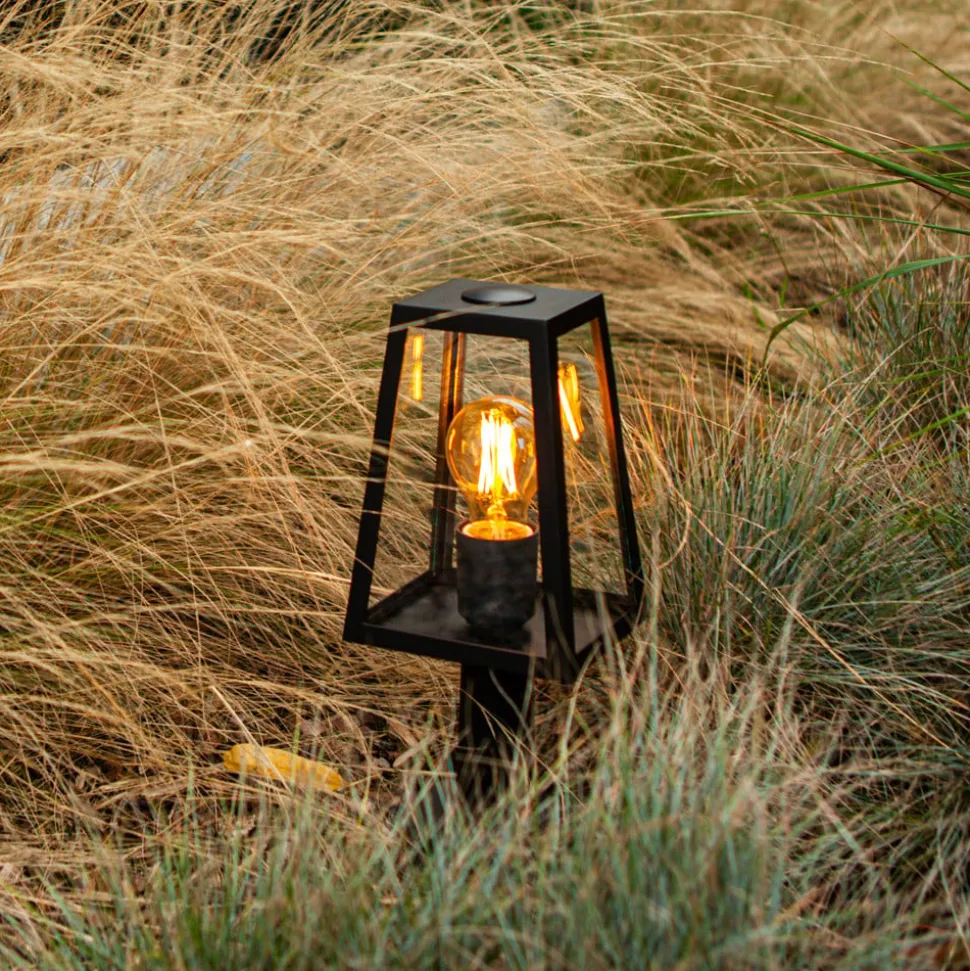 Sokkellampe Fia i matt svart med transparent glass