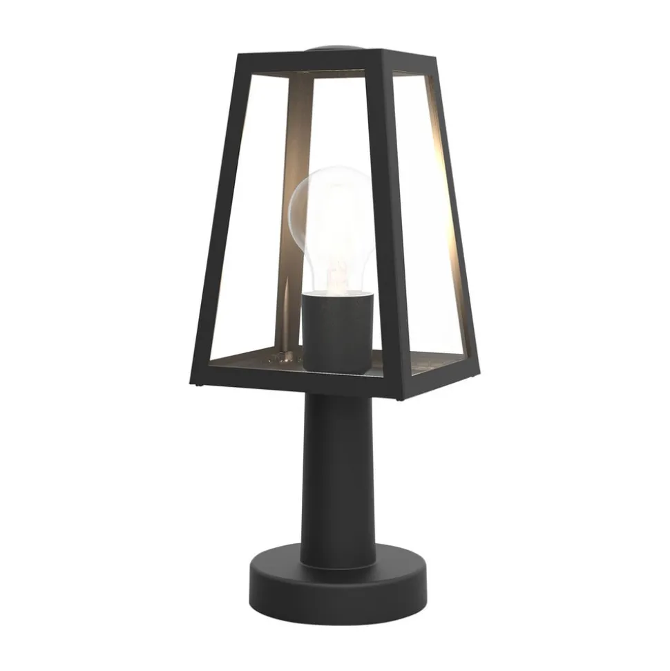 Sokkellampe Fia i matt svart med transparent glass