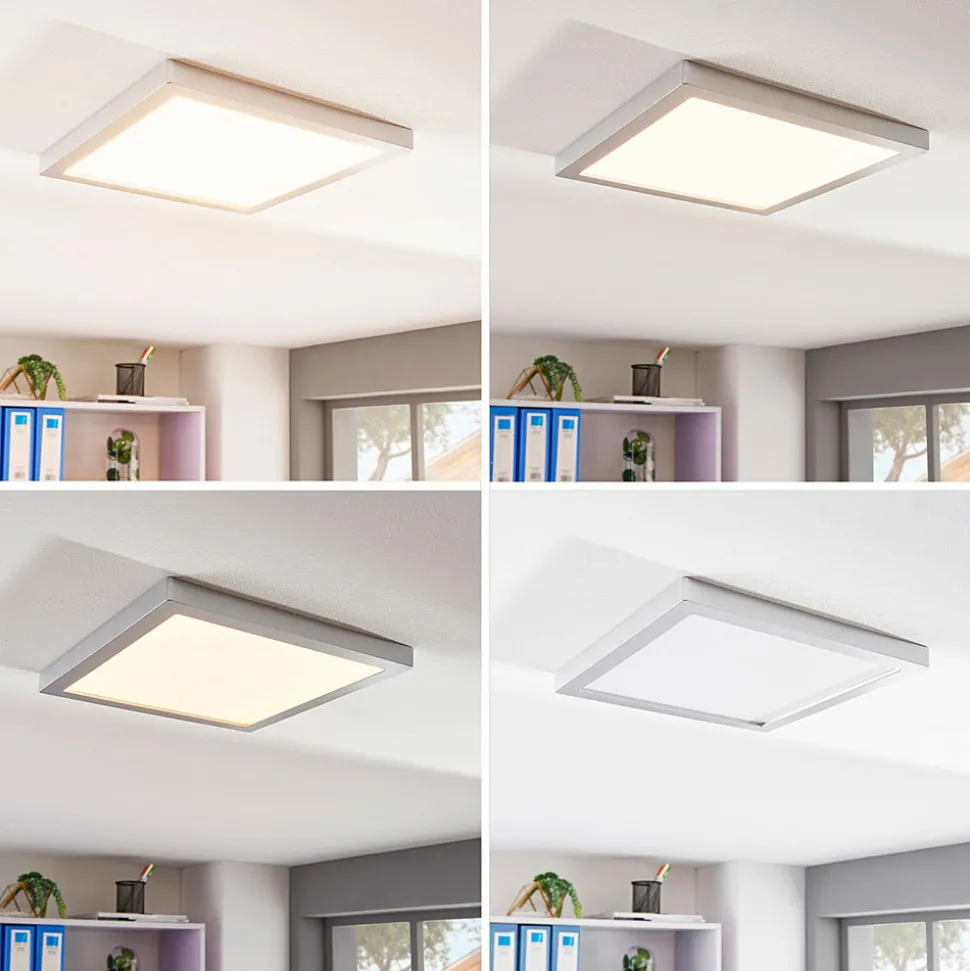 Solvie LED-taklampe, sølv, kantet, 30 x 30 cm