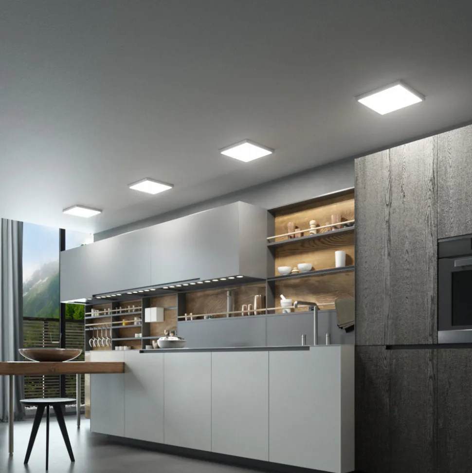 Solvie LED-taklampe, sølv, kantet, 30 x 30 cm