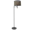 Stang gulvlampe, LED-leselampe, svart/naturlig flettverk