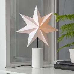 Stila bordlampe, hvit, papir/tre, stjerne og lampeskjerm
