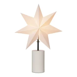 Stila bordlampe, hvit, papir/tre, stjerne og lampeskjerm
