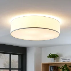 Stofftaklampe Gordana i hvitt, 57 cm