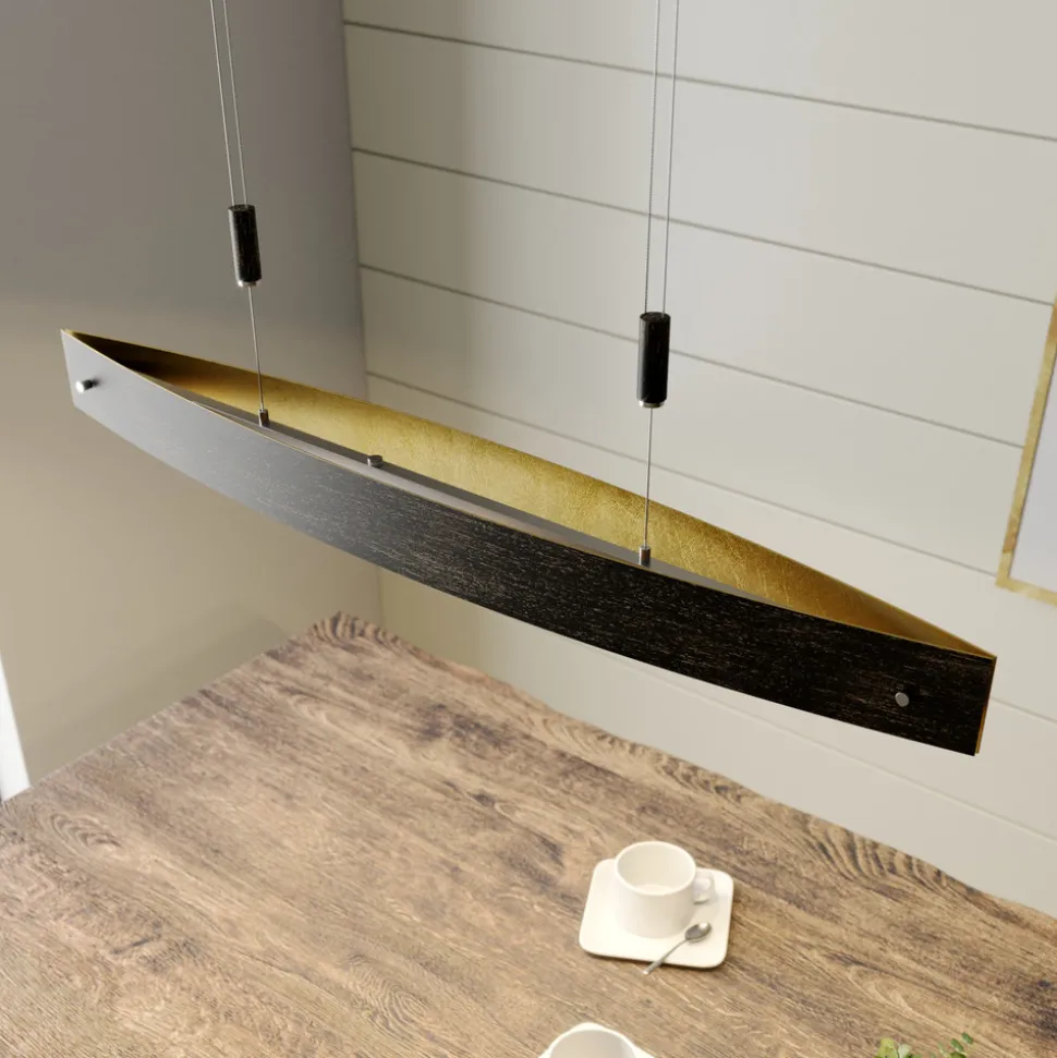 Svart LED-hengelampe Lio med gulldekor