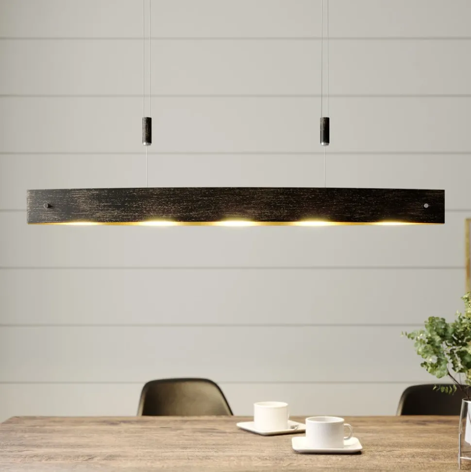 Svart LED-hengelampe Lio med gulldekor