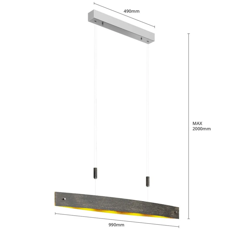Svart LED-hengelampe Lio med gulldekor