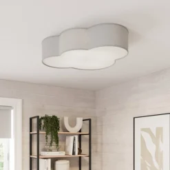Taklampe Cloud i tekstil, lengde 62 cm, grå