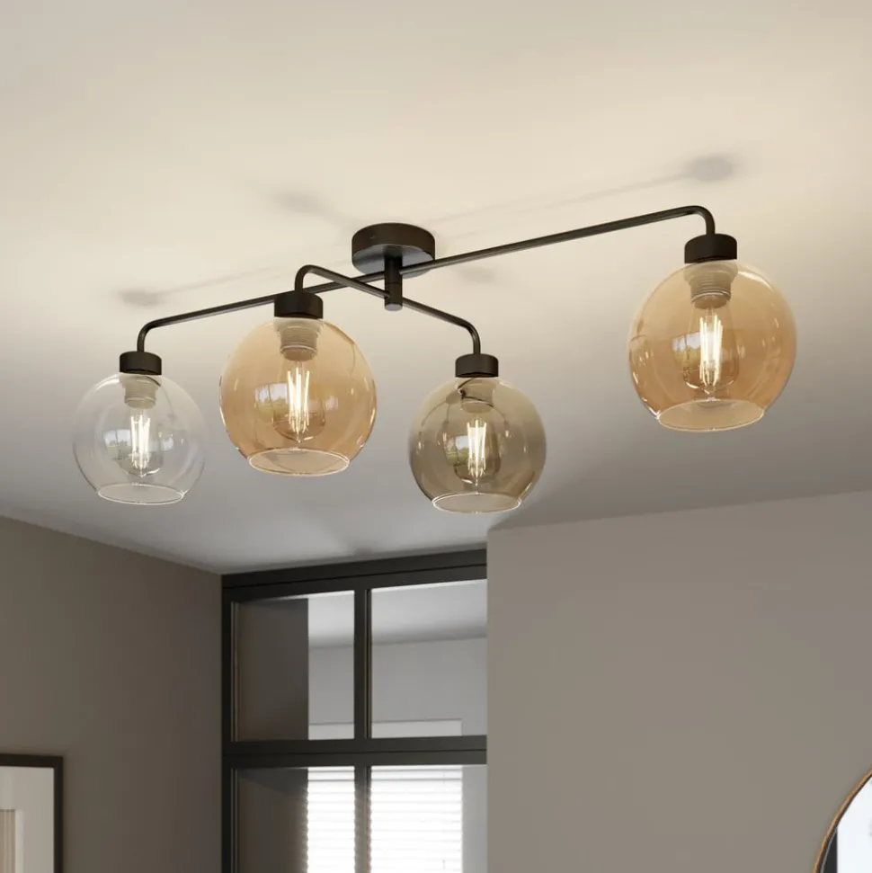 Taklampe Cubus med 4 lyskilder klar/rav/grå