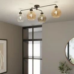 Taklampe Cubus med 4 lyskilder klar/rav/grå