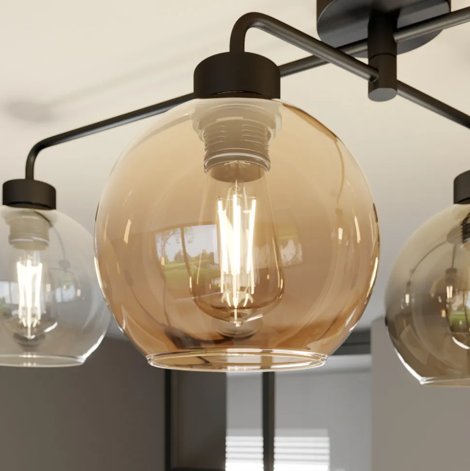 Taklampe Cubus med 4 lyskilder klar/rav/grå