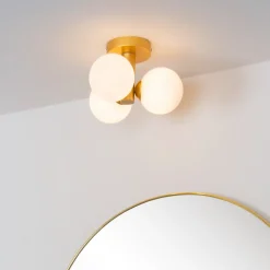 Taklampe til bad Trudy, 3 lysk. matt gull / opal