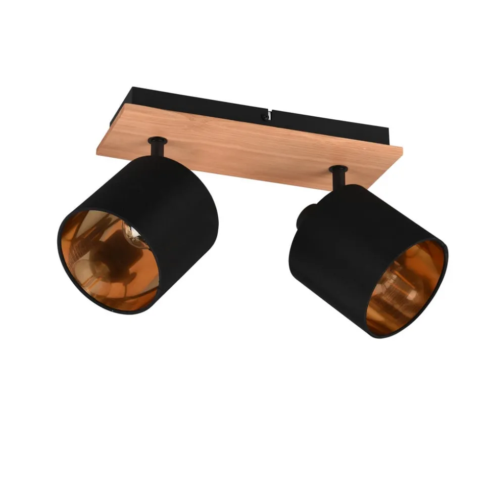 Tommy downlight, tre/svart/gull, lengde 30 cm, 2 lyskilder.
