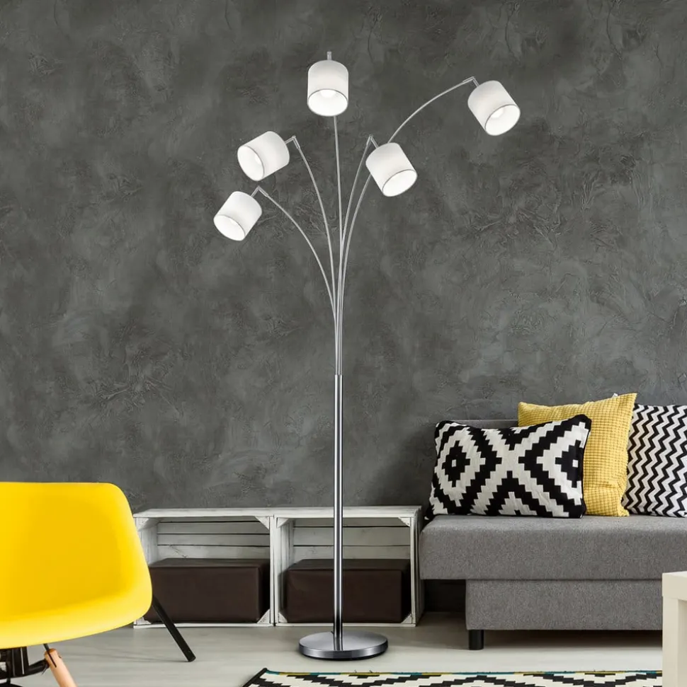 Tommy gulvlampe, nikkel/hvit, høyde 200 cm, 5-lys, stoff