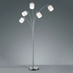 Tommy gulvlampe, nikkel/hvit, høyde 200 cm, 5-lys, stoff