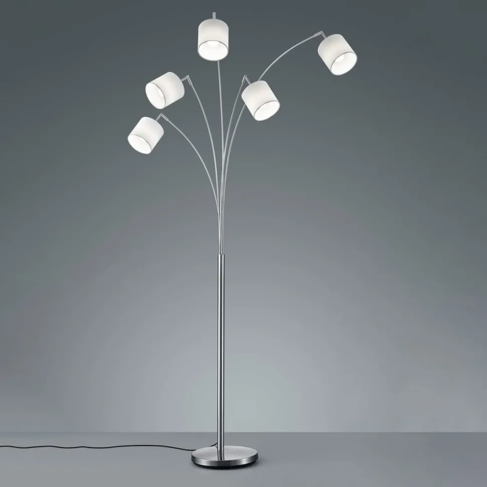 Tommy gulvlampe, nikkel/hvit, høyde 200 cm, 5-lys, stoff
