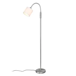 Tommy gulvlampe, nikkel/hvit, høyde 130 cm, metall/stoff