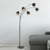 Tommy gulvlampe, svart/gull, høyde 200 cm, 5-lys, stoff