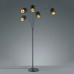 Tommy gulvlampe, svart/gull, høyde 200 cm, 5-lys, stoff