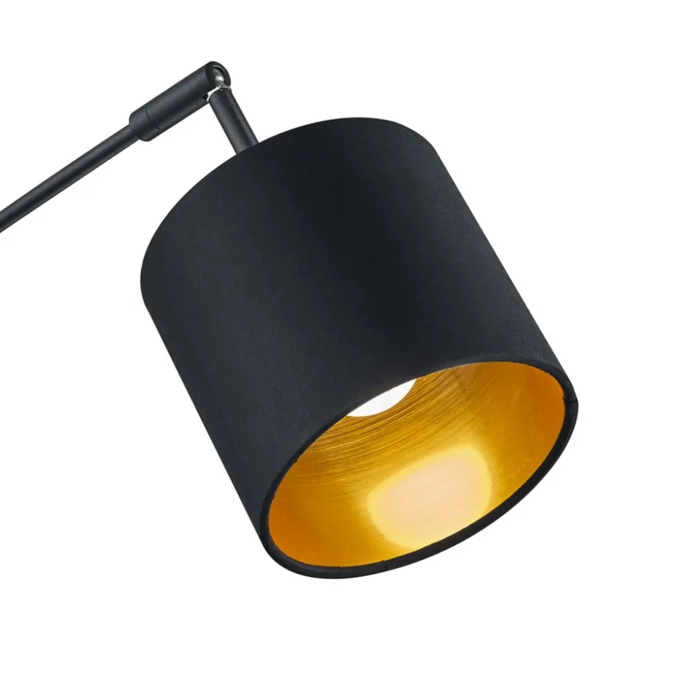 Tommy gulvlampe, svart/gull, høyde 200 cm, 5-lys, stoff