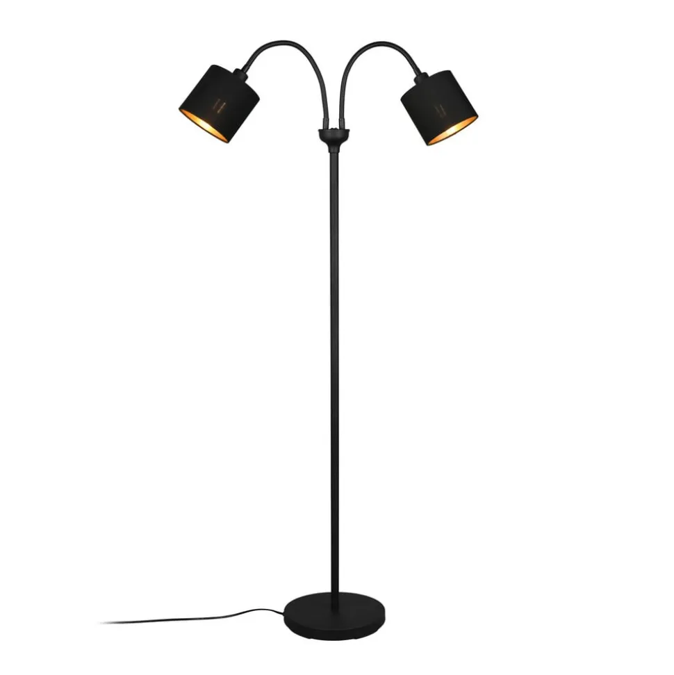 Tommy gulvlampe, svart/gull, høyde 130 cm, 2-lys stoff