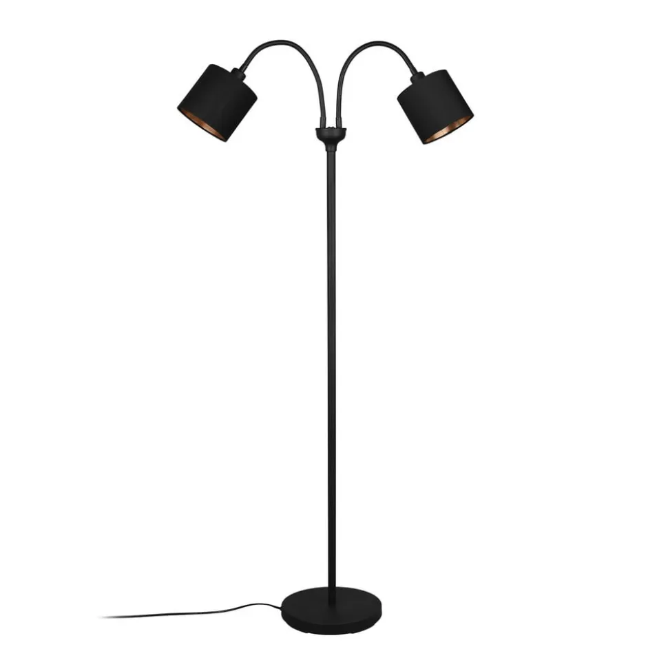 Tommy gulvlampe, svart/gull, høyde 130 cm, 2-lys stoff