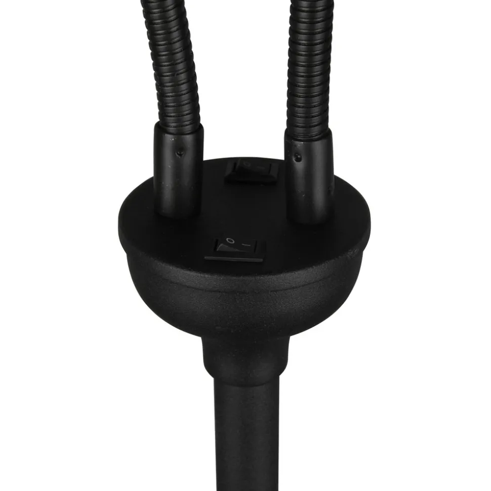 Tommy gulvlampe, svart/gull, høyde 130 cm, 2-lys stoff